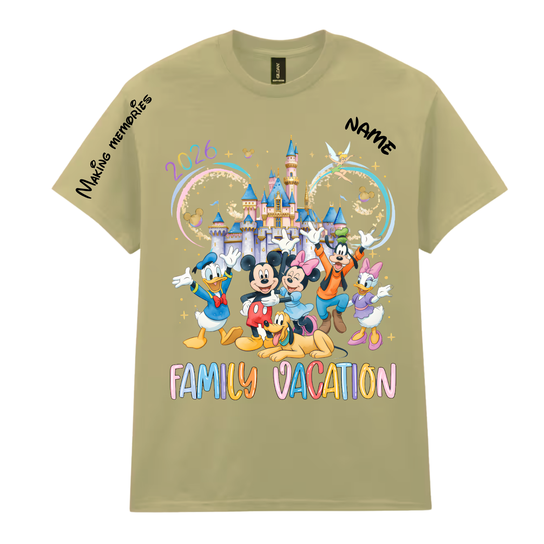 Personalized family vacation t-shirt in sand with custom name and date