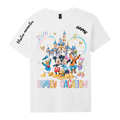 Personalized family vacation t-shirt in white with custom name and date